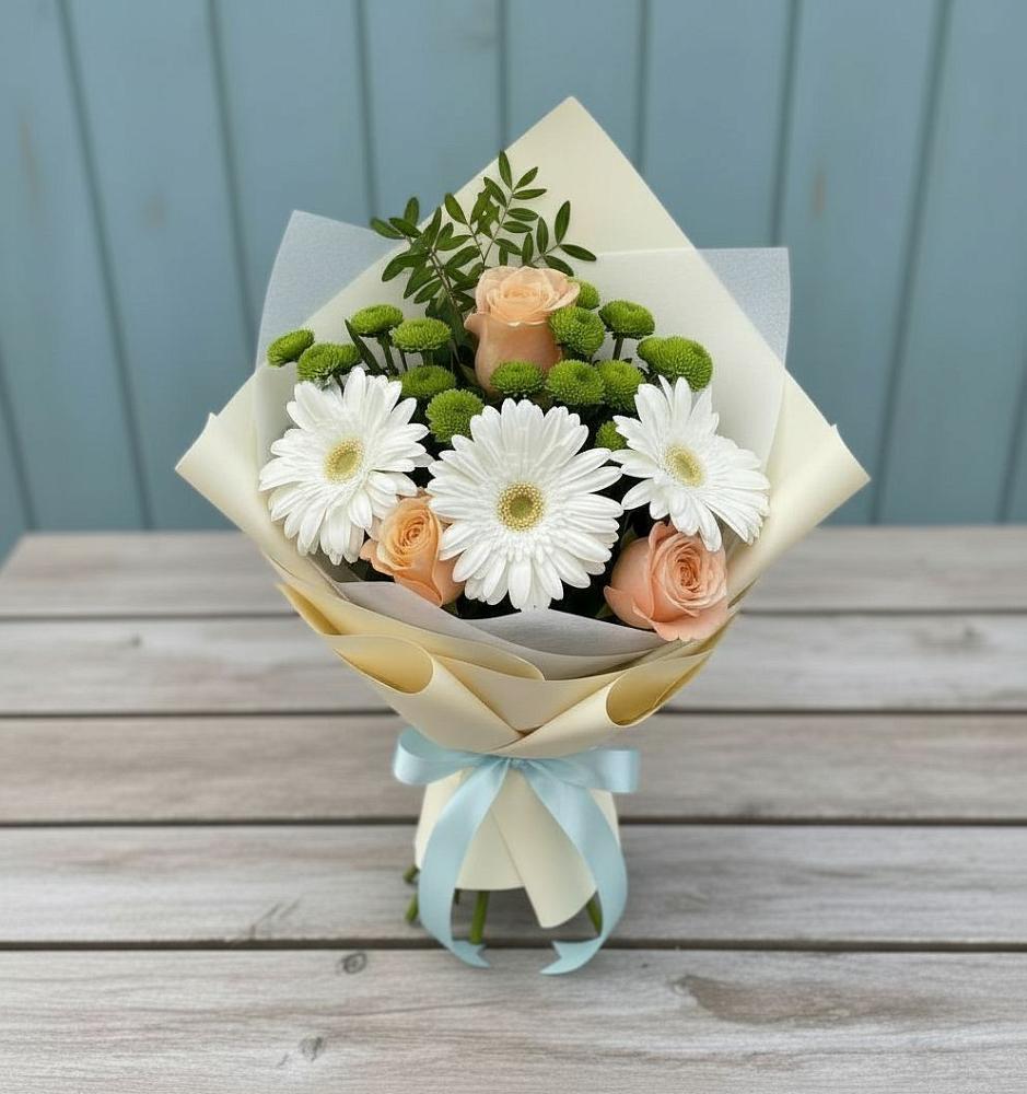 Букет цветов из: Герберы, Розы и Хризантемы в Мордово