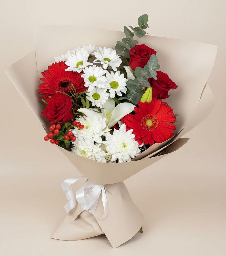 Букет цветов из: Розы, Хризантемы, Герберы и Лилии в Мордово